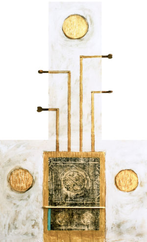 L’accordo dell’oro, 2016, Tecnica mista su tavola, 80 x 50 cm